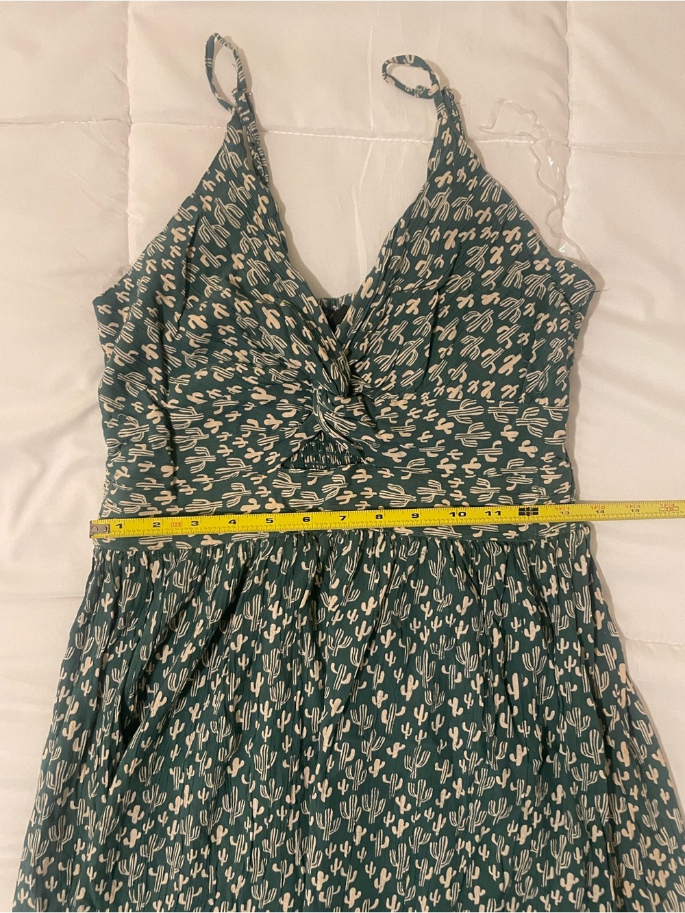 Angie Green Maxi Dress with White Cactus Print and Twist Front - Picture 5 of 8